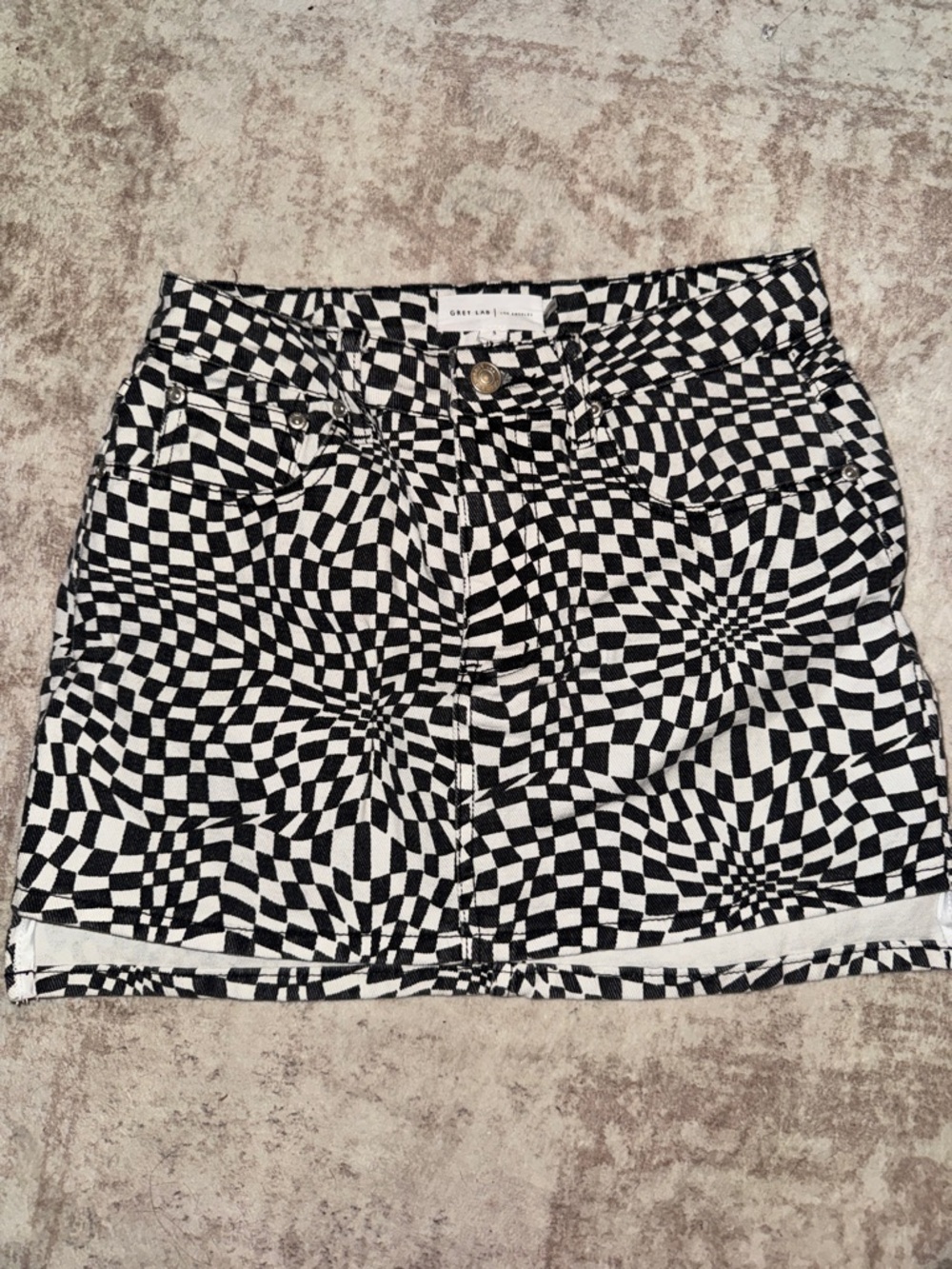 Grey Lab VICI Black & White Geometric Denim Mini Skirt-Small